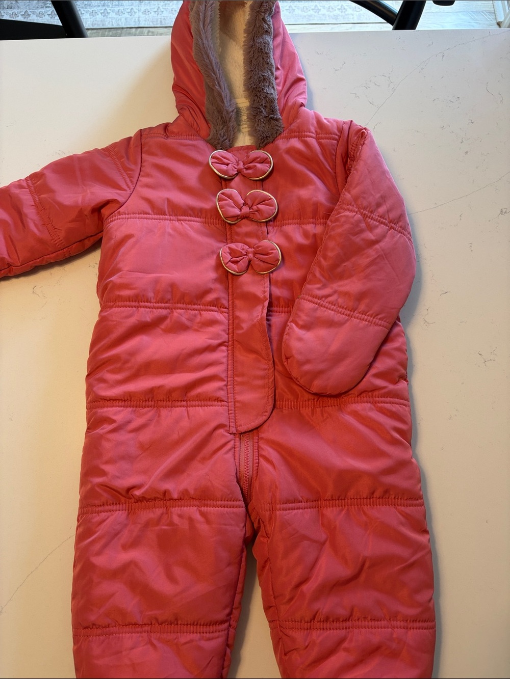 Baby girl Pink Hooded Puffer Snowsuit
